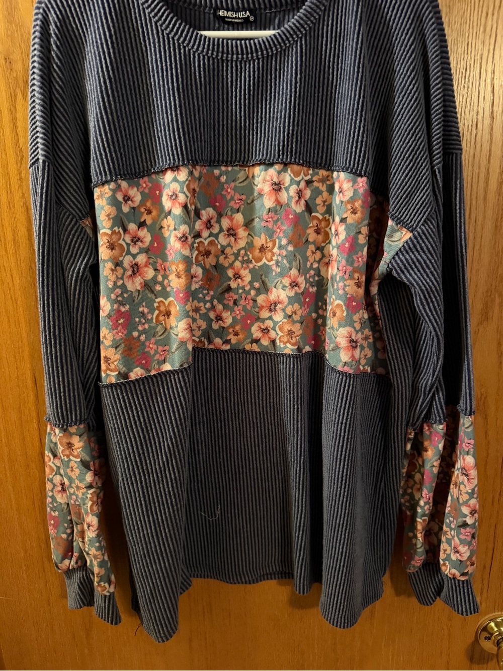 HEIMISH USA Navy Ribbed Pullover with Floral Panel